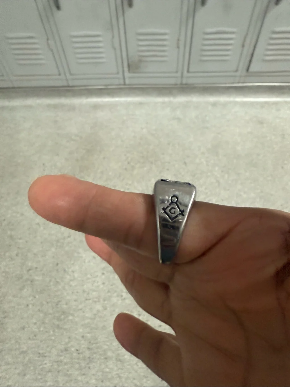 Sterling Silver Masonic Square & Compass Signet Ring - Black Accented